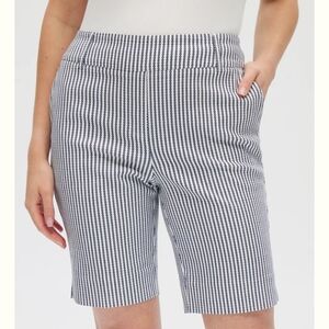 Hillary Radley,NWT, Stretch Stripe Bermuda Pull On Shorts Off White Blue…